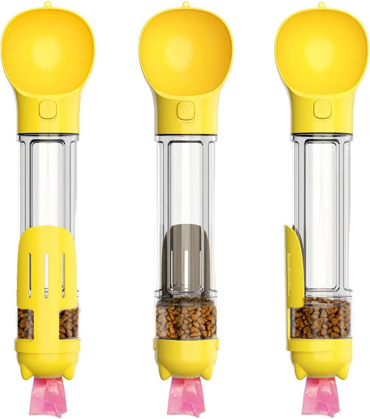 3-in-1 Portable Dog Travel Bottle Set with 17 Oz Water Feeder, Food Container, and Waste Bag Dispenser - Ideal for Outdoor Walks and Travel, Yellow