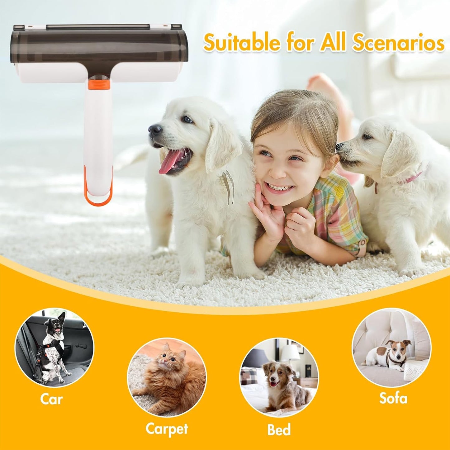 2-In-1 Reusable Pet Hair Remover & Lint Roller with Flea Comb, 2 Count
