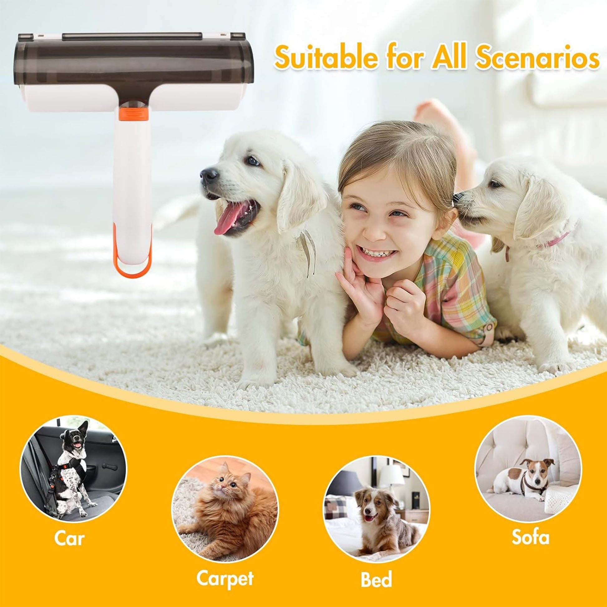 2-In-1 Reusable Pet Hair Remover & Lint Roller with Flea Comb, 2 Count