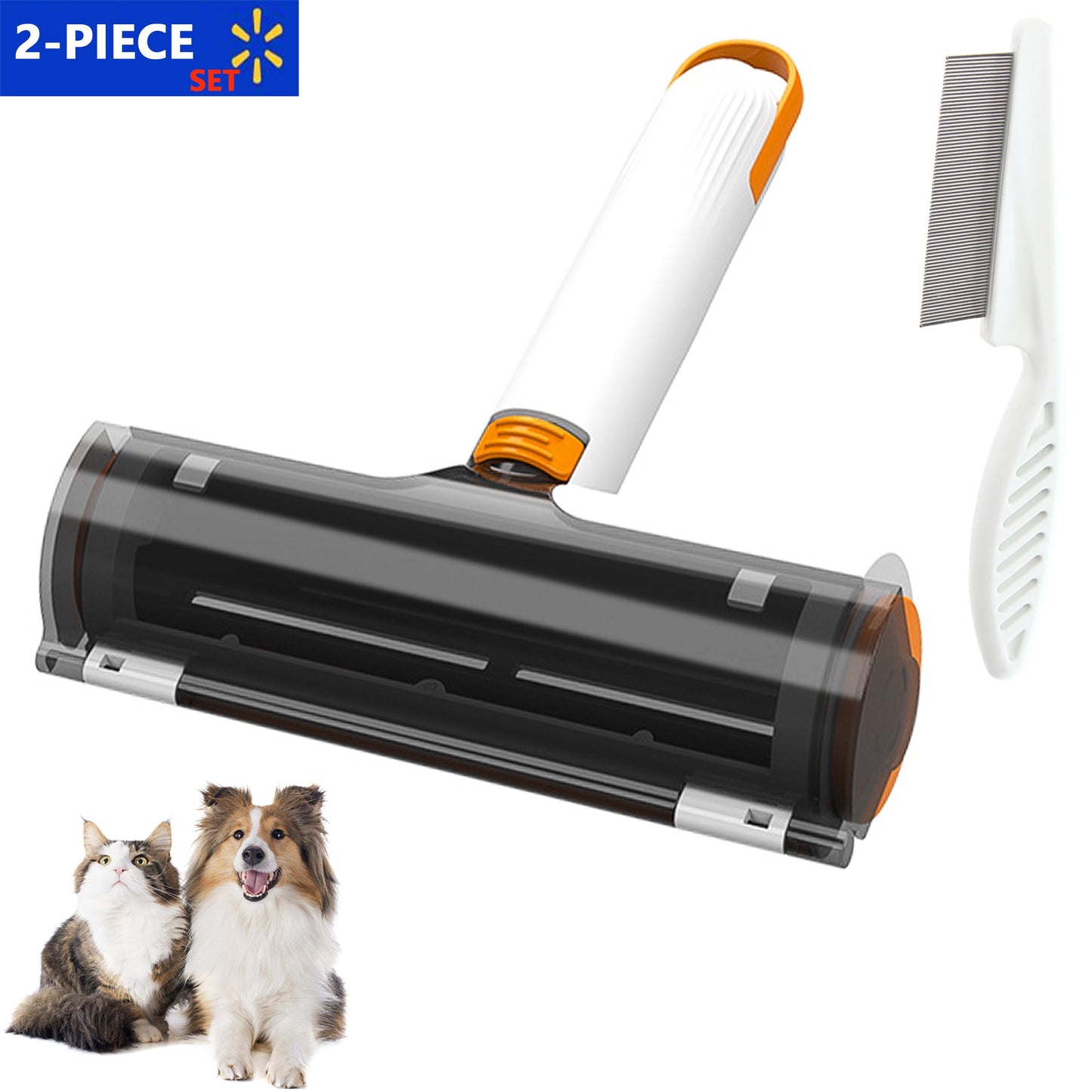 2-In-1 Reusable Pet Hair Remover & Lint Roller with Flea Comb, 2 Count