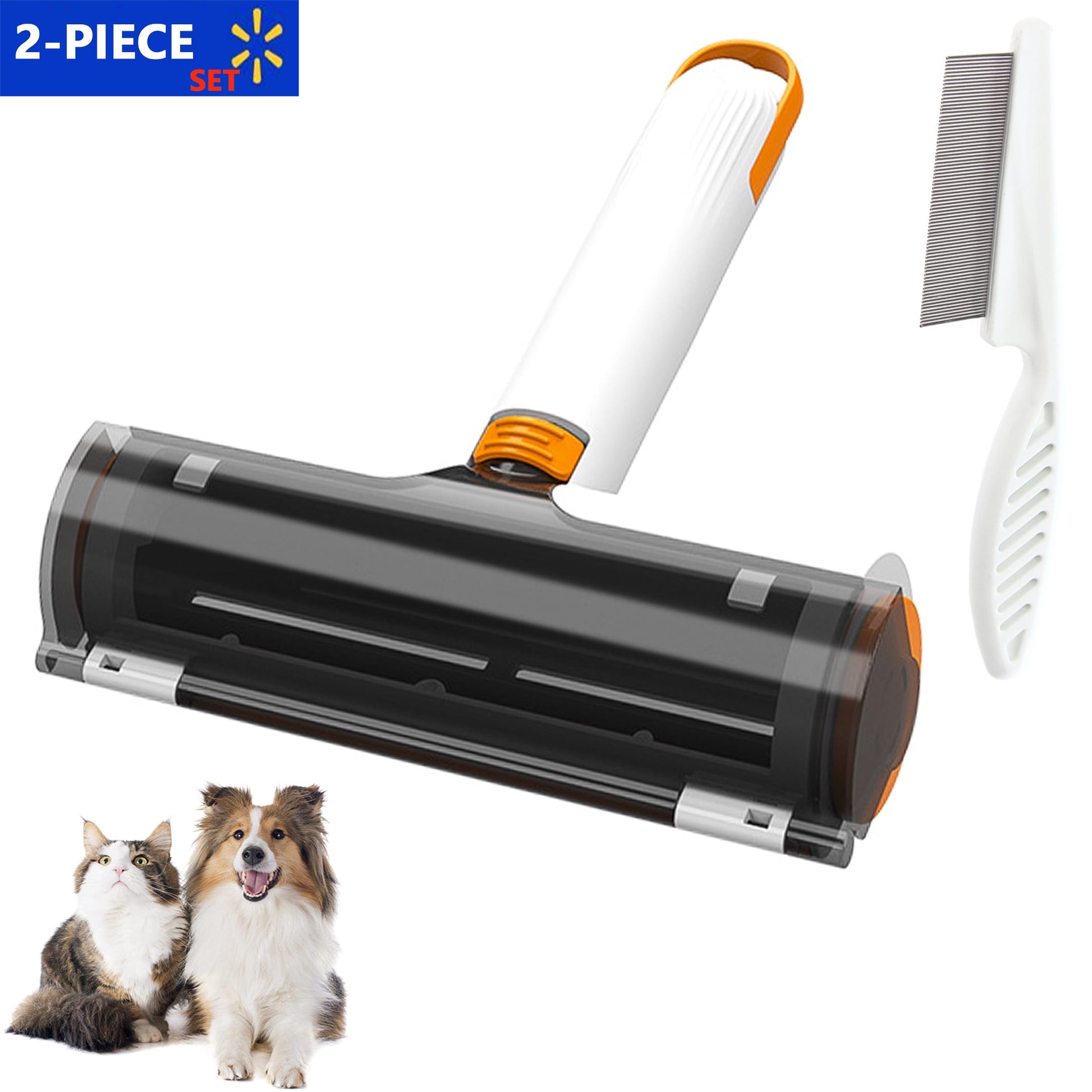 2-In-1 Reusable Pet Hair Remover & Lint Roller with Flea Comb, 2 Count