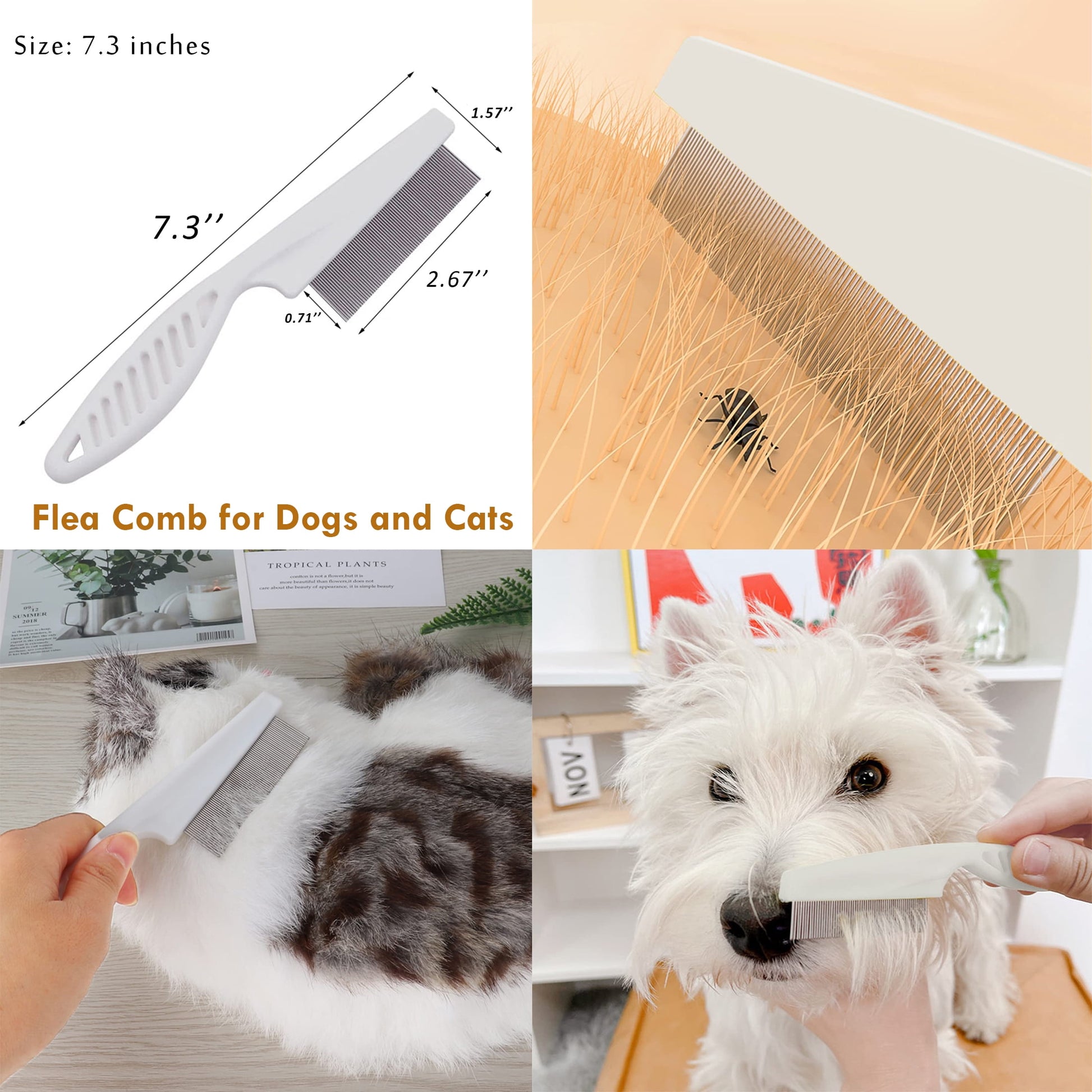2-In-1 Reusable Pet Hair Remover & Lint Roller with Flea Comb, 2 Count