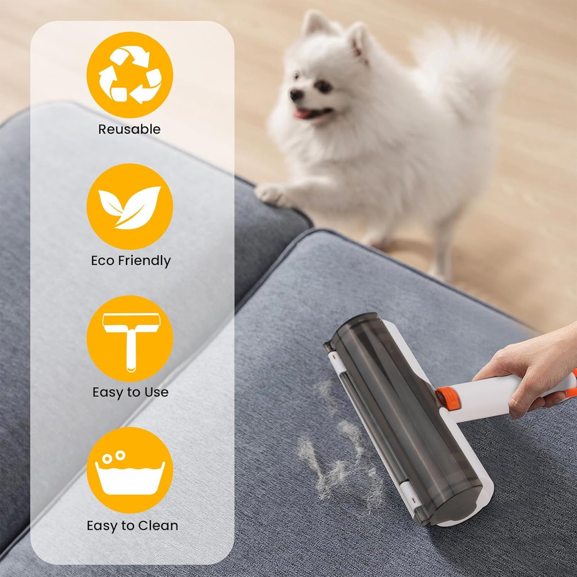 2-In-1 Reusable Pet Hair Remover & Lint Roller with Flea Comb, 2 Count